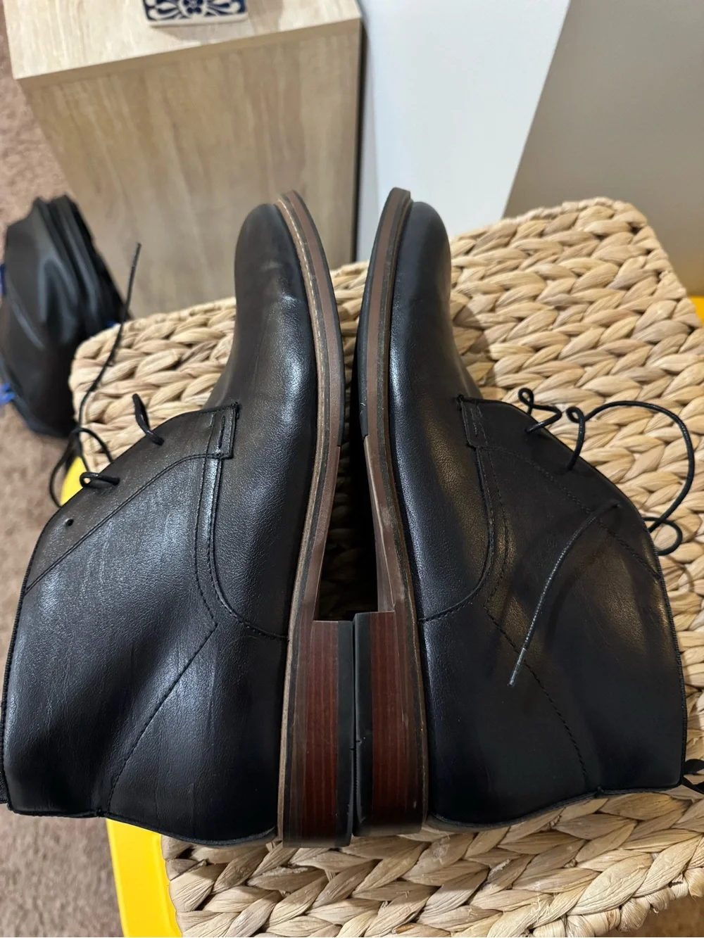 Steve Madden Black Leather Chukka Boots with Brown Stacked Sole